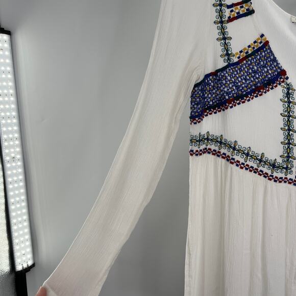 JACHS GIRLFRIEND White Peasant Blue Embroider Bodice V-neck Long Sleeve Top XS - Picture 8 of 13